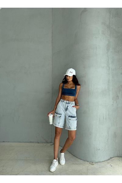 XBELLA DENİM Pantaloni scurți cargo de damă din denim bermuda