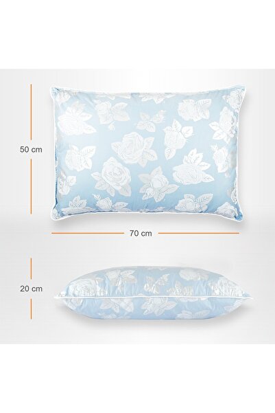 Pernador Set de 2 perne cu puf si pana de gasca, 50x70 cm, Albastru cu trandafiri argintii