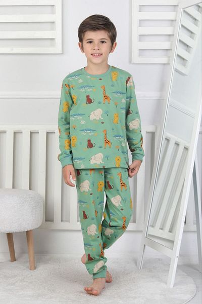 İsobel Boy's 100% Cotton Safari Print Long Sleeve Pajama Set