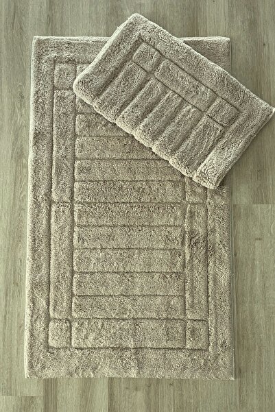 Hevia Home Σετ χαλιών μπάνιου από βαμβακερό ταφτίνγκ με απορροφητική ικανότητα, μαλακής υφής, Σετ χαλιών μπάνιου 2 τεμαχίων 60x100 - 50x60