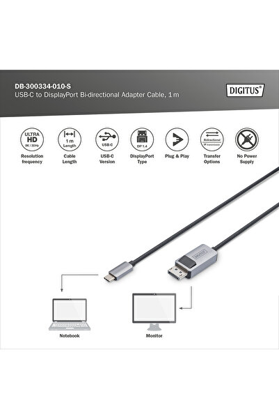 Digitus Adaptor Bidirecțional USB-C la DisplayPort 1m