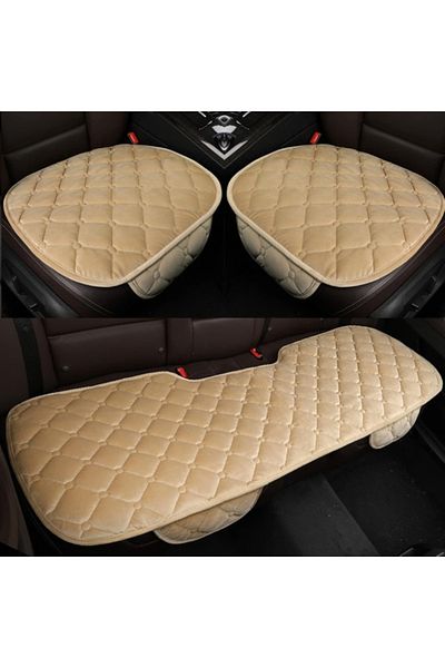 DAR Set of 3 Premium Car Seat Covers for Front and Back Seats, with Organizer Pockets, Cream