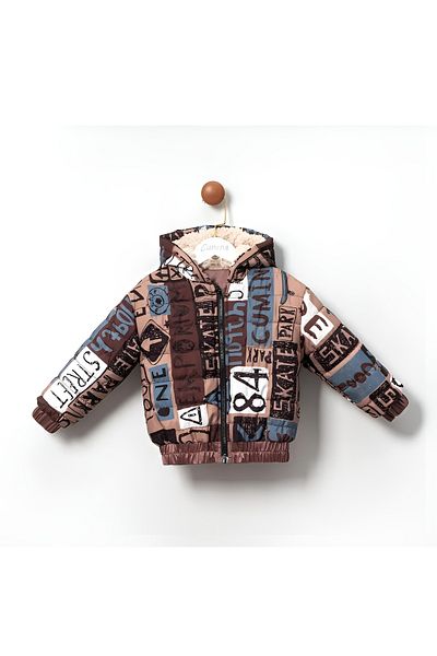 Cumino Boy's Fur Inside / Lining Coat-Hooded, Text Printed Boy's Coat