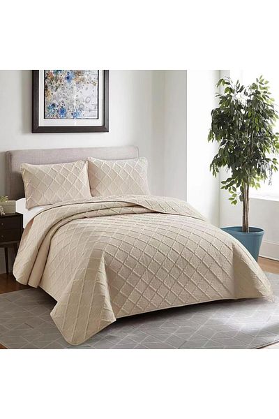 Pucioasa Double quilted bedspread, Sulphur, Cream