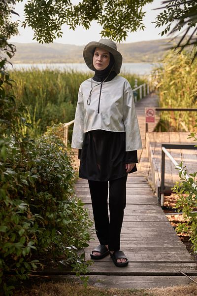 Bipantolon Γυναικείο Σετ μαγιό Hijab Faded Khaki με στάμπα 3 τεμαχίων