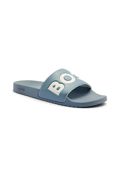 BOSS Men's Large Logo Detailed Upper Surface Comfortable and Flat Bottom Blue Slippers 50536835-483