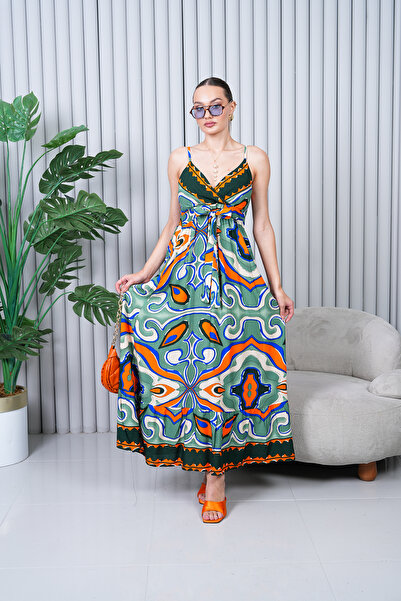 NAVY Довга сукня з віскози на бретельках з присбореним подолом