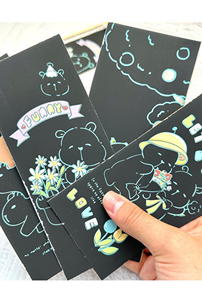 ZeCo Collection Kapibala Rainbow Character Magic Black Scratch Notebook 4 Sheets Scratch Painting Yellow