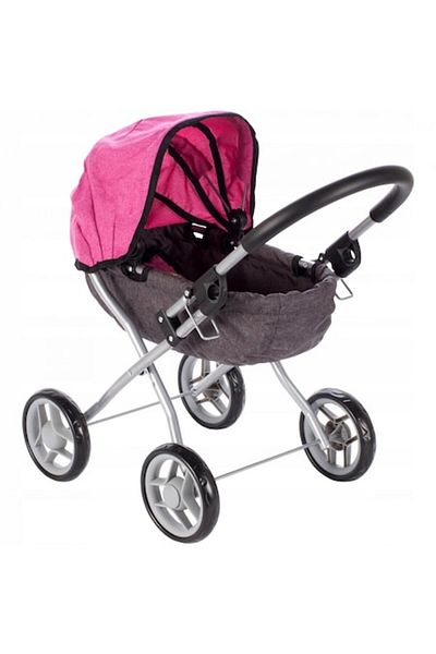 MalPlay Doll stroller with pram, silent wheels with a diameter of 14 cm, metal structure, 38 x 54 x