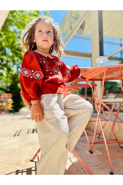 Oliven The Kid Sleeve and Front Embroidery Linen Pant Suit