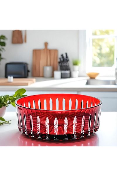 Akden Kristal Crystal Cutting Decor Handworked Colorful Glass Bowl