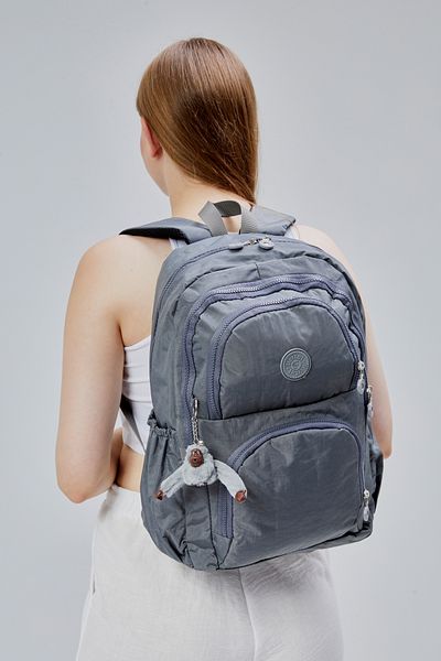 ASM SPOR Crinkle Fabric Waterproof Gray Multi-Pocket Unisex Backpack – School, Travel, Daily