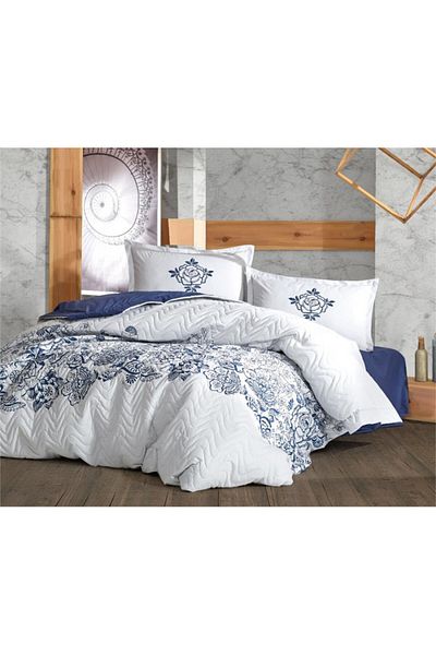 Pucioasa Quilted duvet set + 2 pillowcases 100% cotton, Mandora V1 - Dark Blue
