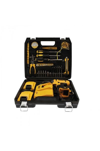 divendi-ro Andowl Q-GJ011 drill and screwdriver kit, cordless, with 2 batteries 5Ah 24V, black with yellow