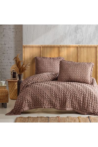 Şaheser Duvet cover set + 2 pillowcases, embossed, 100% cotton, 220x240cm, Enza Beige