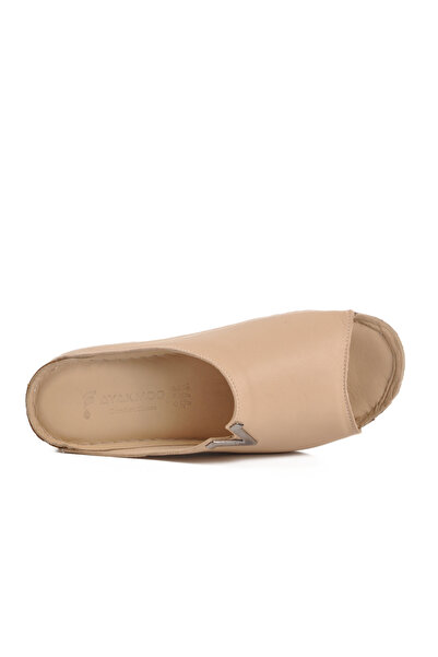 AYAKMOD Beige Genuine Leather Women's Slippers 002 Z