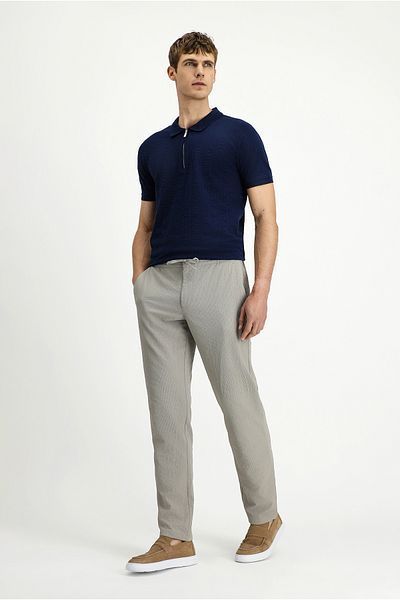 Kiğılı Techno-Line Regular Fit Elastic Waist Drawstring Seersucker Classic Fabric Trousers