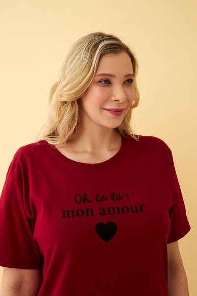 Akbeniz Γυναικείο Σετ Πιτζάμες Κάπρι με μοτίβο καρδιάς μεγάλου μεγέθους