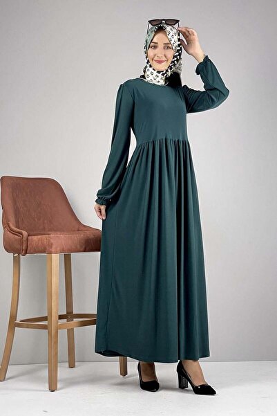 SGS Waist Pleated Hijab Dress Emerald Green