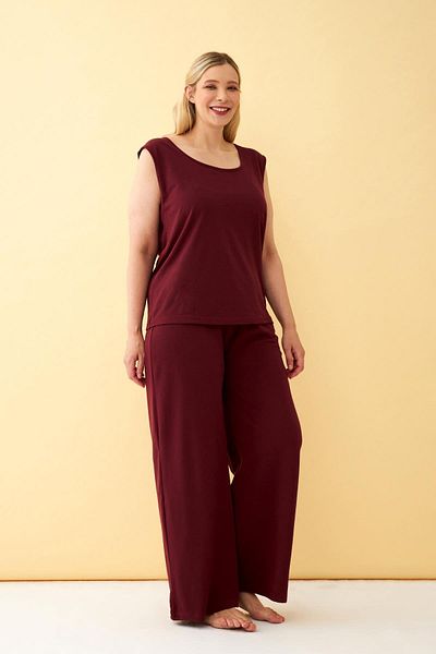 Akbeniz Women's Burgundy Large Size Combed Cotton Bottom Top Set