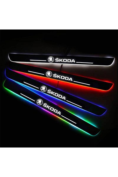 BGRJ Automotive Set of 2 illuminated Skoda car sill protectors, multicolor, dynamic