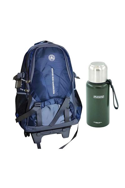 MASTER PACK Luxury Laptop Compartment, Squeegee and Wheeled Mountaineer Travel Backpack - Orcamp 500 ml Thermos Gift