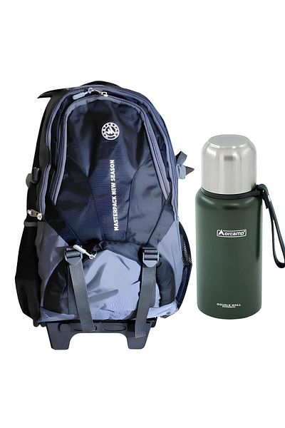 MASTER PACK Luxury Laptop Compartment, Squeegee and Wheeled Mountaineer Travel Backpack - Orcamp 500 ml Thermos Gift