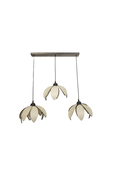 avizade Lotus Çiçeği Tasarımlı 3'lü Sarkıt Modern Avize - Eskitme Çerçeveli Kumaş Kaplama - E27 Duy Uyumlu