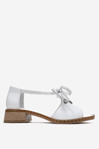 Dericlub Women's Short Square Heeled Open Front Sandals Real Leather Zy 8155 White