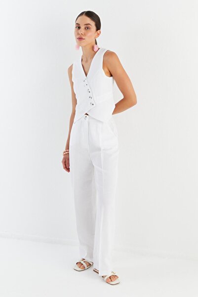 Shopping Shop Asymmetric Vest Trousers Suit White