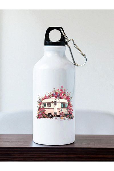 lili hediyelik Flower and Caravan Printed Water Bottle Flask Water Bottle - Home Kitchen Office Workplace Gift Item