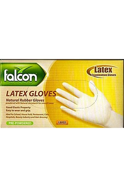 Falcon Latex Examination Pre-Powdered Gloves, Large Size, Pack of 100