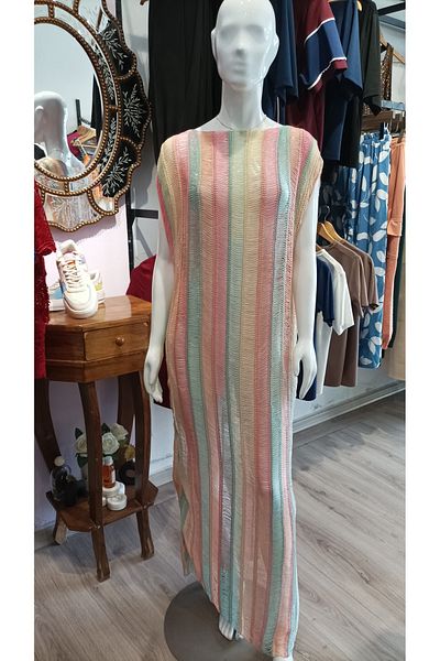 ŞIK VE MUTLU Long Knitted Pareo Beach Dress with Slits