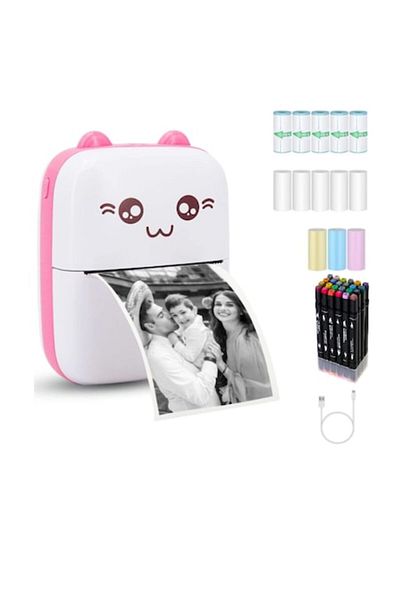 Glow Goods Mini Thermal Printer Set for Photos, Labels, Portable with 13 Paper Rolls and 24 Markers, Bluetooth,