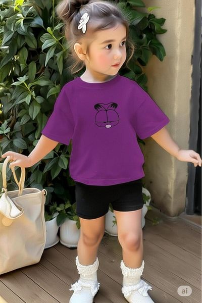 NO 601 Purple Grlfd Bear Printed Tshirt Shorts Bottom-Top Set
