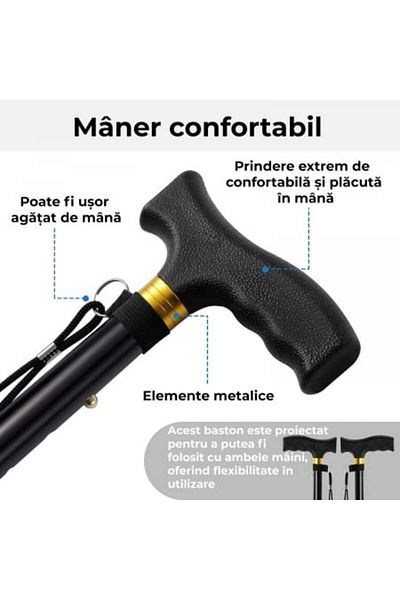 DAR Foldable telescopic support stick with flashlight and stabilizing pivots