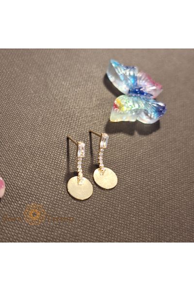 saratremo Gold-Plated Earrings with Coin Charm and Zirconia Crystals
