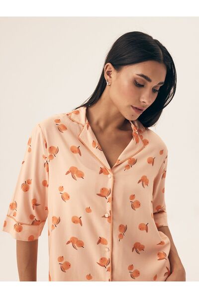 Henderson Classic elegant comfortable women's pajama with fruit pattern and V neck & Shirt and shorts| Naranja