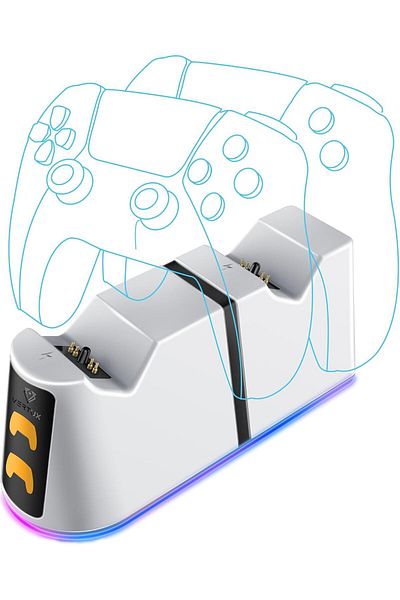 VERTUX PS5 Controller Charging Station with Dual Click-In Slots, RGB Lights and LED Battery Indicato