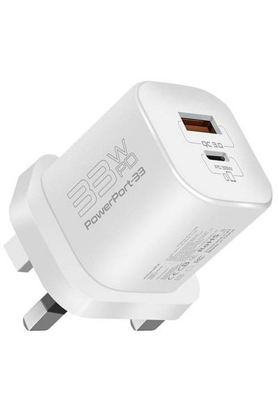 Promate Great speed and performance with the compact PowerPort-33 wall charger head, providing 33W of power delivery.