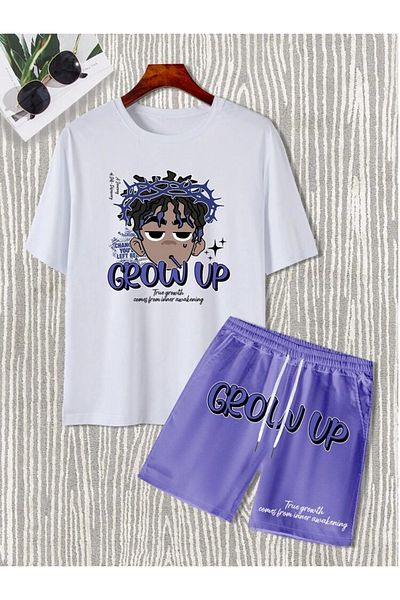 LUNAVISTA Cartoon Pattern Short Sleeve Round Neck T-Shirt and Shorts