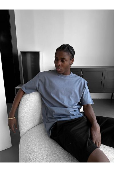 TREND KOMBİN Smoke Blue Oversize Unisex Basic T-Shirt - 100% βαμβακερό πολύχρωμο μπλουζάκι