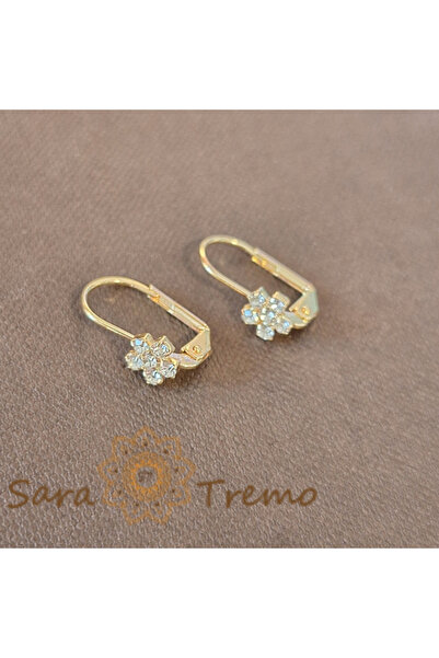 SaraTremo Λεπτά σκουλαρίκια με λουλούδια και λευκά κρύσταλλα ζιρκονίου