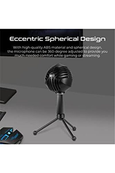 VERTUX ميكروفون سطح مكتب للألعاب، ميكروفون USB مع كبسولة مكثف قلبية، مقبس AUX، دوران 360 درجة