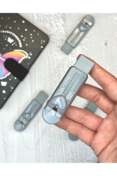 ZeCo Collection Gri Renk Sevimli Kalpli Sürgülü Silgi / Kaydırmalı Silgi / E-...