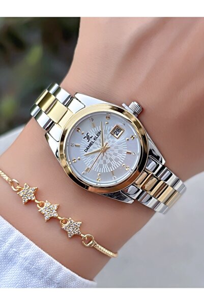 Daniel Klein Orijinal Garantili Çelik Kordon 3 Atm Su Geçirmez Gold Gümüş Renk Kadın Kol Saati Hediye Bileklik