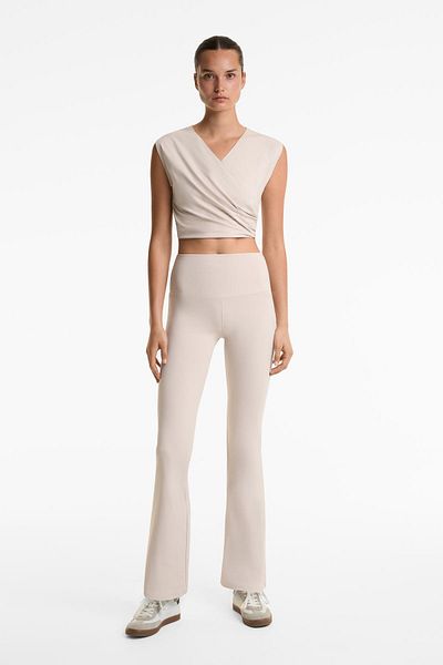 Oysho Cotton blend crossover crop T-shirt