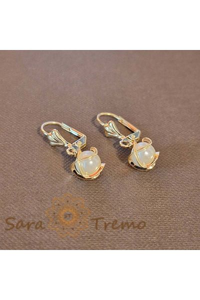 saratremo Gold Plated Earrings with Pearl - Bestseller - 2.5 cm