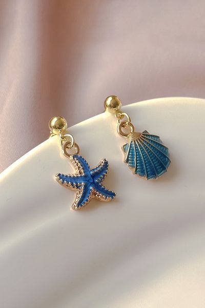 Glaren Navy Blue Women's Earrings with Sea Theme