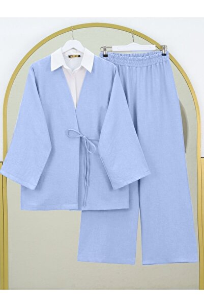 ALPACO Set kimono cu pantaloni cu legături în față - Bebe Blue - COLECȚIE